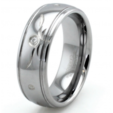 8 mm Tungsten Diamond Band with Diamond Cut, one diamond 0.02 ctw